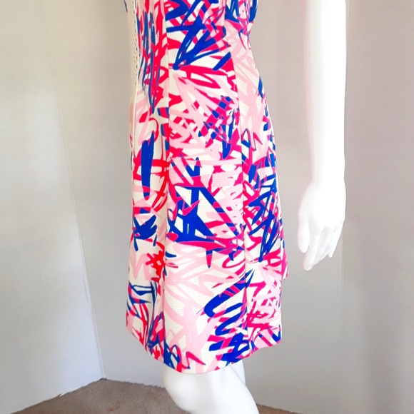 JUST...TAYLOR ABSTRACT PINK/BLUE LACE STRIPE SHIFT DRESS SZ 12 - Picture 6 of 10